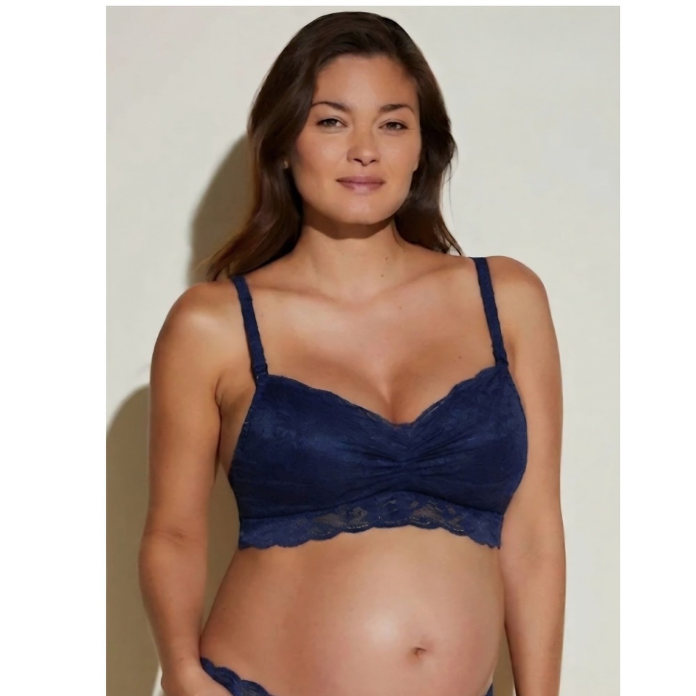 Cosabella Never Say‎ Never Lace Nursing Bra Padded Wireless Bralette Navy Blue